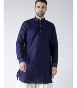 Solid Navy Blue Color Dupion Silk Pathani Kurta