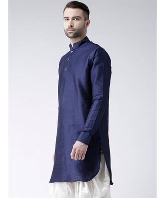 Solid Navy Blue Color Dupion Silk Pathani Kurta 2