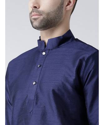 Solid Navy Blue Color Dupion Silk Pathani Kurta 5