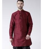 Solid Maroon Color Dupion Silk Pathani Kurta