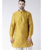 Solid Yellow Color Dupion Silk Pathani Kurta
