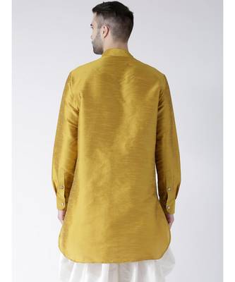 Solid Yellow Color Dupion Silk Pathani Kurta 3