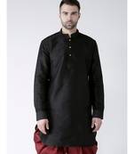 Solid Black Color Dupion Silk Pathani Kurta