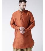 Solid Orange Color Dupion Silk Pathani Kurta