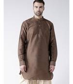 Solid Brown Color Dupion Silk Pathani Kurta