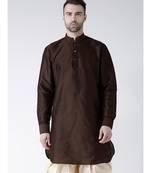 Solid Brown Color Dupion Silk Pathani Kurta