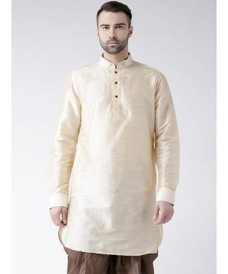 Solid Cream Color Dupion Silk Pathani Kurta 1