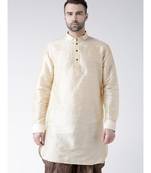 Solid Cream Color Dupion Silk Pathani Kurta