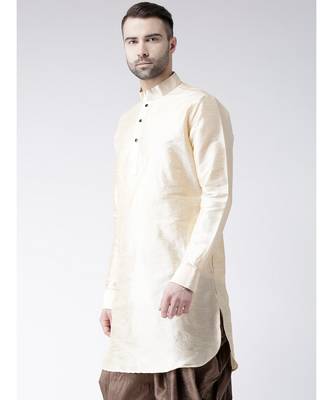 Solid Cream Color Dupion Silk Pathani Kurta 2
