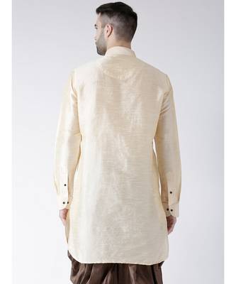 Solid Cream Color Dupion Silk Pathani Kurta 3