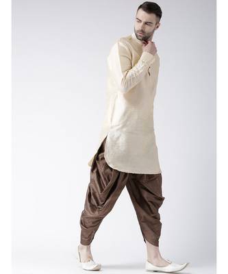 Solid Cream Color Dupion Silk Pathani Kurta 4