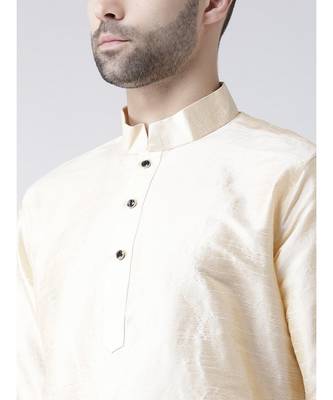 Solid Cream Color Dupion Silk Pathani Kurta 5
