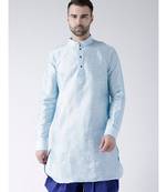 Solid Sky Blue Color Dupion Silk Pathani Kurta