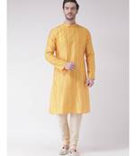 Yellow & Cream Color Jacquard Silk Kurta with Churidar set