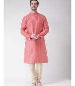 Coral Pink & Cream Color Jacquard Silk Kurta with Churidar set