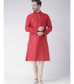 Red & Cream Color Jacquard Silk Kurta with Churidar set