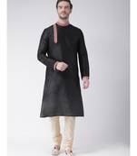 Black & Cream Color Dupion Silk Kurta with Churidar set