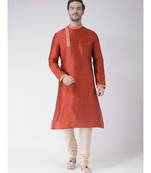 Orange & Cream Color Dupion Silk Kurta with Churidar set