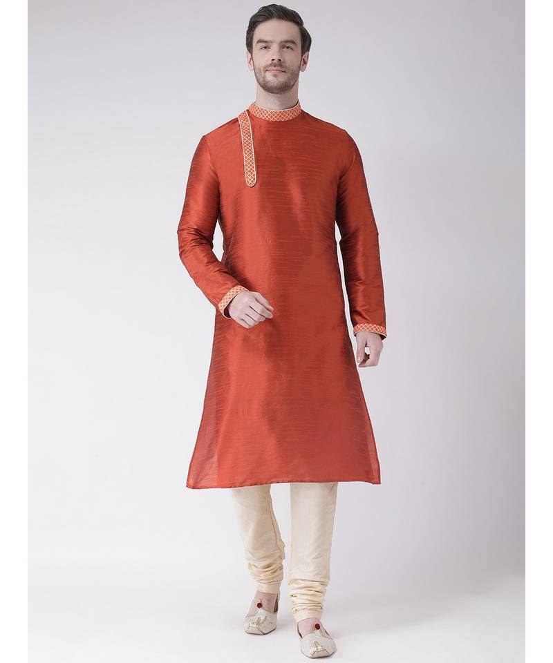 Orange & Cream Color Dupion Silk Kurta with Churidar set