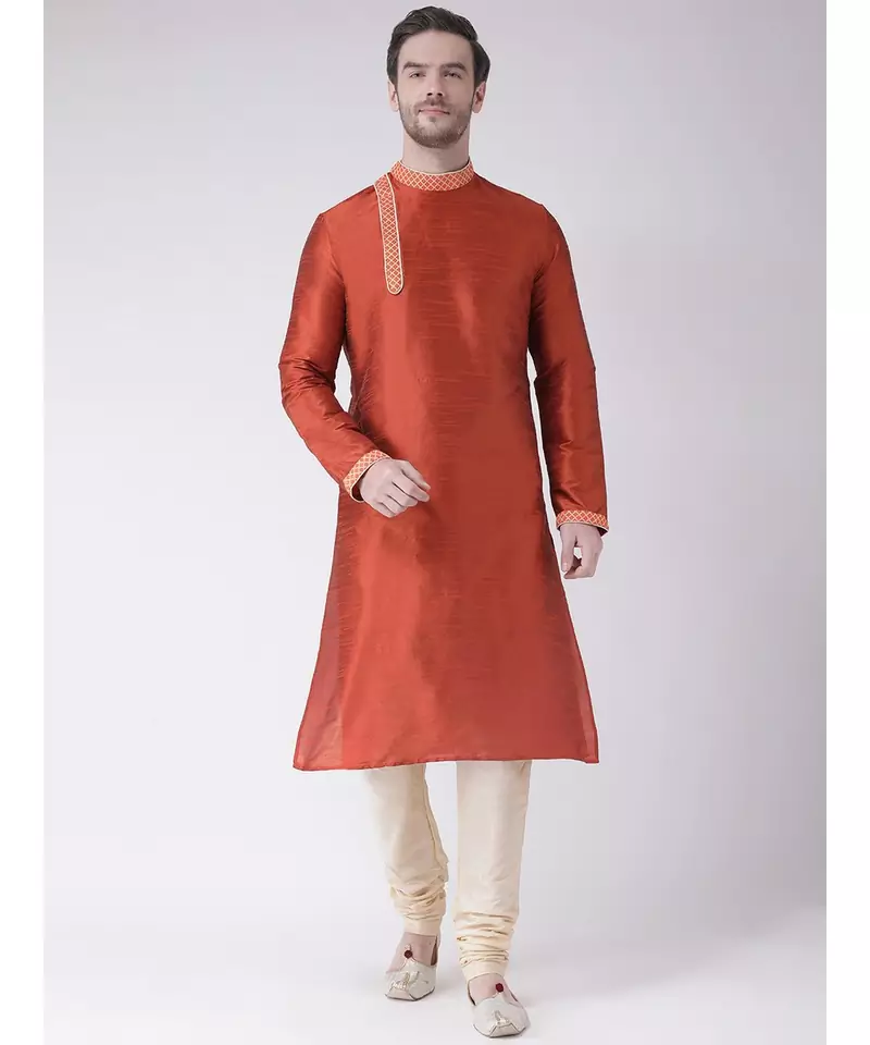Orange & Cream Color Dupion Silk Kurta with Churidar set