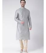 Silver & Cream Color Dupion Silk Kurta with Churidar set