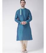 Blue & Cream Color Dupion Silk Kurta with Churidar set