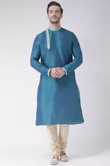 Green & Cream Color Dupion Silk Kurta with Churidar set