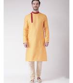 Yellow & Cream Color Jacquard Silk Kurta with Churidar set