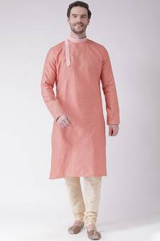 Peach & Cream Color Jacquard Silk Kurta with Churidar set