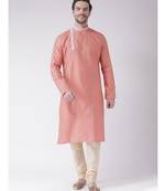 Peach & Cream Color Jacquard Silk Kurta with Churidar set
