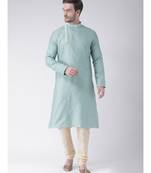 Blue & Cream Color Jacquard Silk Kurta with Churidar set