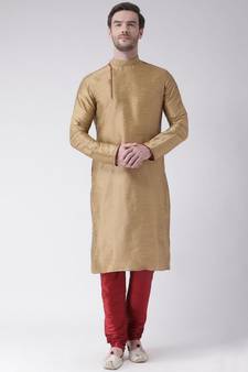 Brown & Red Color Dupion Silk Kurta with Churidar set