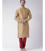 Brown & Red Color Dupion Silk Kurta with Churidar set