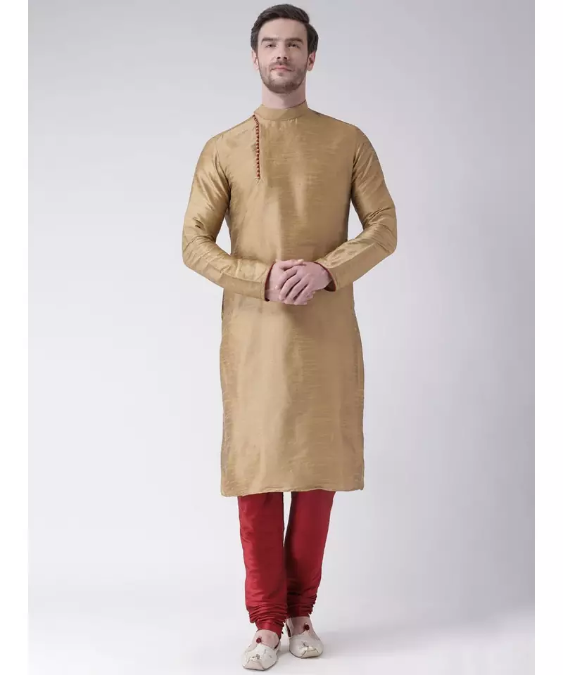 Brown & Red Color Dupion Silk Kurta with Churidar set