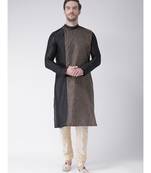 Black & Cream Color Dupion Silk Kurta with Churidar set