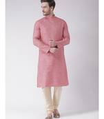 Coral Pink & Cream Color Jacquard Cotton Kurta with Churidar set
