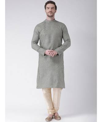 Deep Green & Cream Color Jacquard Cotton Kurta with Churidar set 1