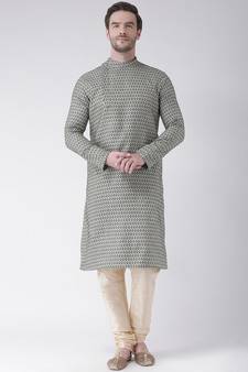 Deep Green & Cream Color Jacquard Cotton Kurta with Churidar set
