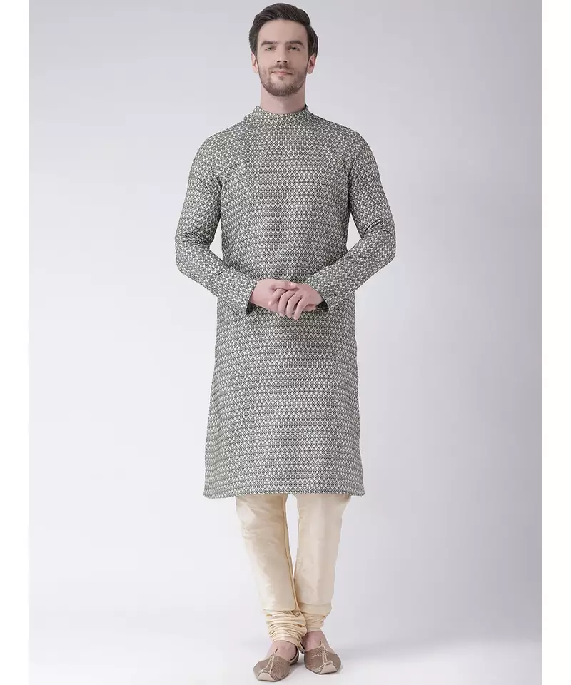 Deep Green & Cream Color Jacquard Cotton Kurta with Churidar set