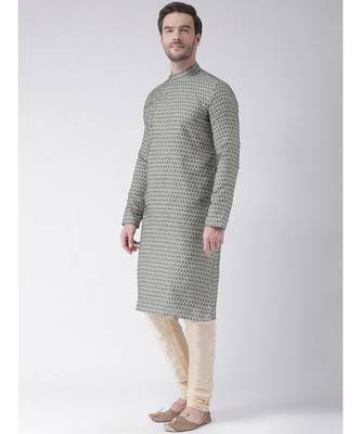 Deep Green & Cream Color Jacquard Cotton Kurta with Churidar set 2