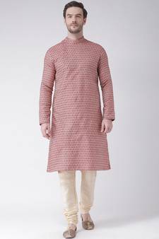 Red & Cream Color Jacquard Cotton Kurta with Churidar set