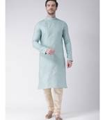 Blue & Cream Color Jacquard Cotton Kurta with Churidar set