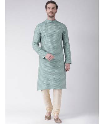 Blue & Cream Color Jacquard Cotton Kurta with Churidar set 1