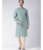Blue & Cream Color Jacquard Cotton Kurta with Churidar set
