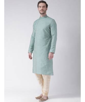 Blue & Cream Color Jacquard Cotton Kurta with Churidar set 2