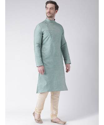 Blue & Cream Color Jacquard Cotton Kurta with Churidar set 3