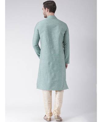 Blue & Cream Color Jacquard Cotton Kurta with Churidar set 4