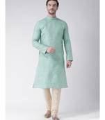 Green & Cream Color Jacquard Cotton Kurta with Churidar set