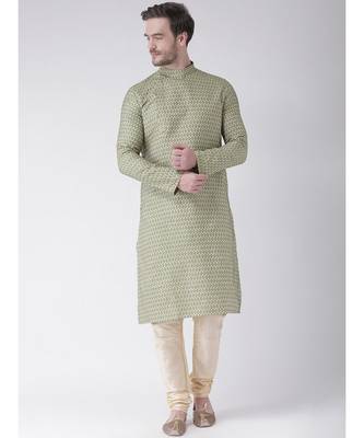 Green & Cream Color Jacquard Cotton Kurta with Churidar set 1