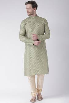 Green & Cream Color Jacquard Cotton Kurta with Churidar set
